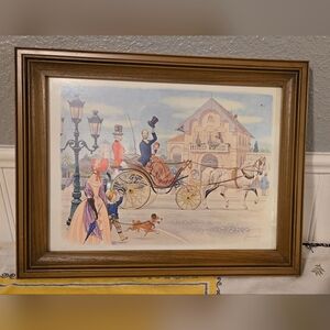 Vintage Framed Jandro Picture - 1970's - Horse And Carriage